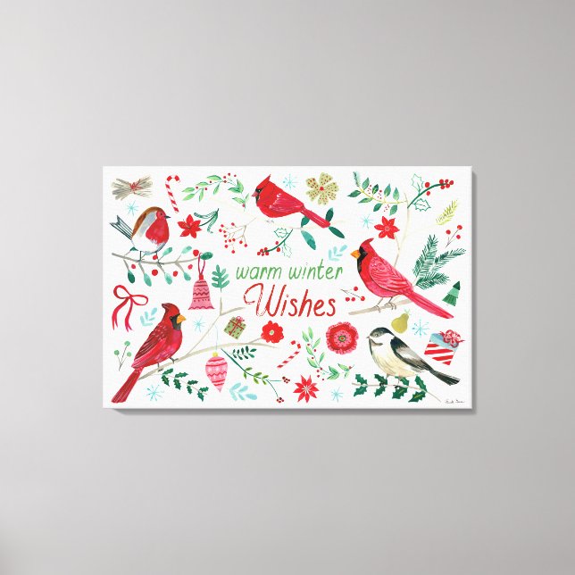 Toile Oiseaux d'hiver - Voeux chauds (Recto)