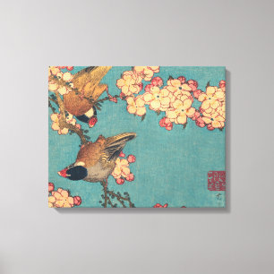 Toile Oiseaux Fleurs Hokusai Art Japonais