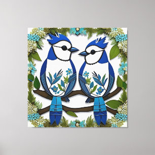 Toile Oiseaux geai bleu en papier découpé