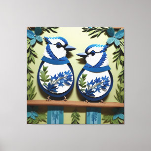 Toile Oiseaux geai bleu en papier découpé