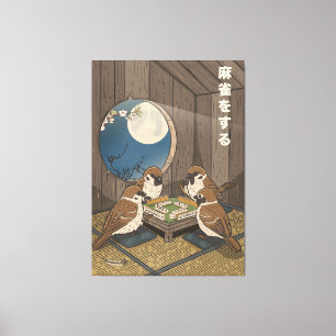Toile Oiseaux jouant au Mahjong