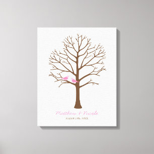 Toile Oiseaux roses Brown Arbre d'empreintes digitales M
