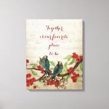 Oiseaux Turquoises vintages Motif Floral Rouge