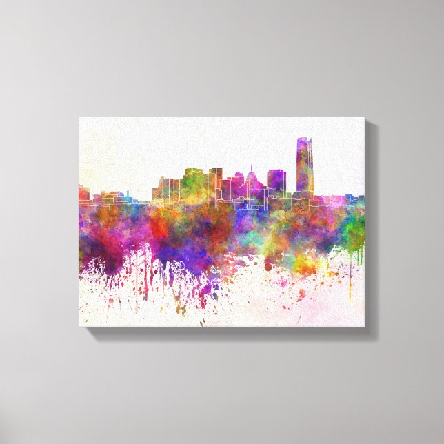 Toile Oklahoma Ville skyline in watercolor background (Recto)