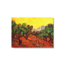 Oliviers avec ciel et soleil jaunes, van Gogh
