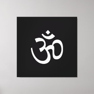 Toile Om Aum contour Icône, Symbole hindouiste, noir bl