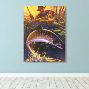 Toile Omble de fontaine pêcheur de poissons, pêche sport