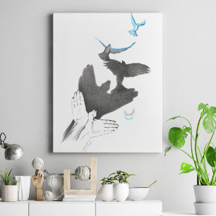 Toile Ombre de main Illusion d'oiseaux volants Art surré