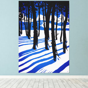 Toile Ombres de Forêt d'Hiver – Nature Minimale Bleue