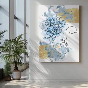 Toile Online face art bleu eau douleur fleurs or