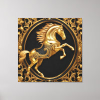 Or cheval or et cadre ornemental noir