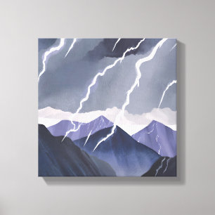 Toile Orage éclair   Montagnes sombres à l'aquarelle