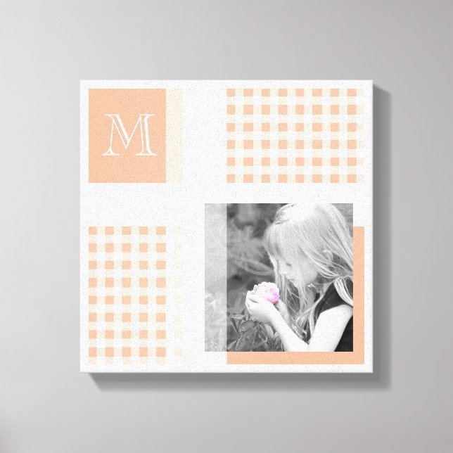 Toile Orange Ajouter Votre Photo En vichy Monogramme Mod (Recto)