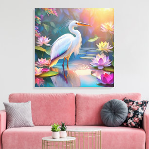 Toile Orange Billed White Heron Imaginaire Bird