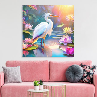 Toile Orange Billed White Heron Imaginaire Bird