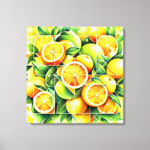 Toile Orange Citron Botanique Citrus Géométrique