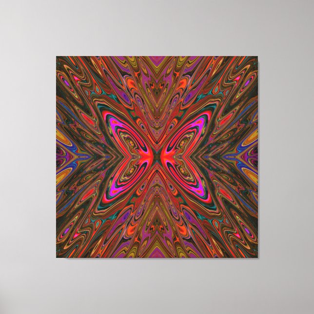 Toile Orange Trippy Abstrait et papillon Magenta (Recto)
