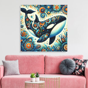 Toile Orca Killer Whale Floral Whimsical Plage nautique