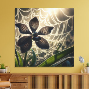 Toile Orchidée noire Spiderweb Floral