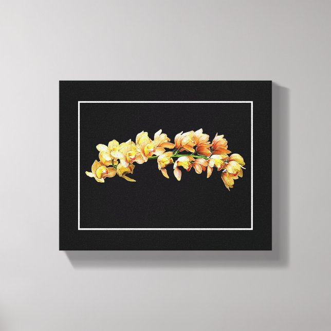 Toile Orchidées jaune orange pâle Arrière - plan noir (Recto)