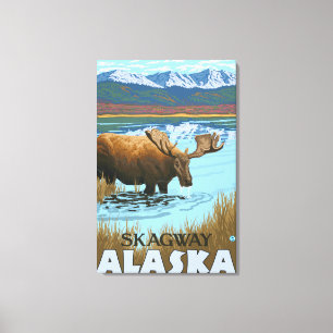 Toile Orignaux buvant au lac - Skagway, Alaska