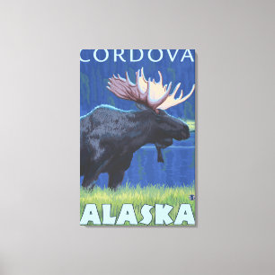 Toile Orignaux la nuit - Cordova, Alaska