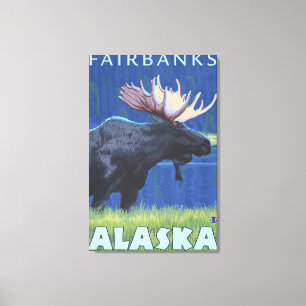 Toile Orignaux la nuit - Fairbanks, Alaska