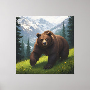 Toile Ours brun dans une prairie de montagne