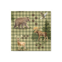 Ours Cerf Élan Aigle Forêt Rustique Aquarelle