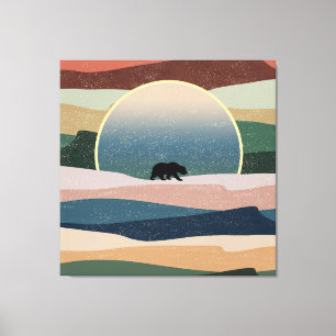 TOILE OURS DANS LE DÉSERT AU SOLEIL COUCHANT