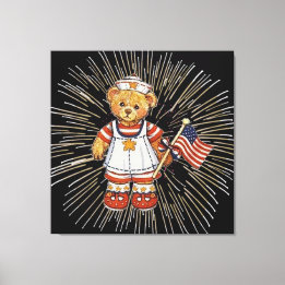 Toile Ours infirmière vintage avec feux d'artifice blanc