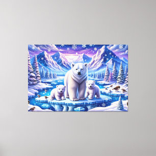 Toile Oursons ours polaires sur la glace dans un paysage