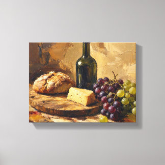 Toile Pain vin fromage raisins Peinture d'art abstrait