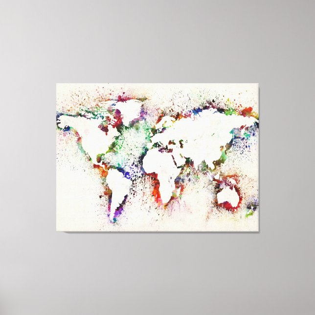 Toile Paint Splashes Texte Carte du monde (Recto)