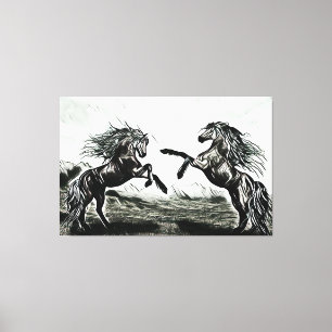 Toile Paire de chevaux en noir et blanc
