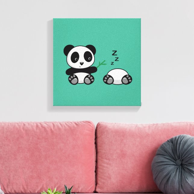 Toile Paire de mignons petits pandas sur vert (Insitu(Salon))