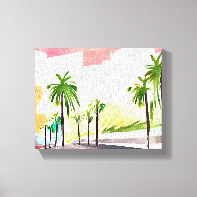 Toile Palm Road | Aquarelle contemporaine Californie (Recto)