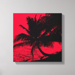 Toile Palmiers et eau - Rouge