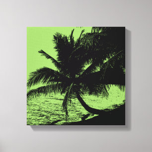 Toile Palmiers, Plage et Mer - Vert
