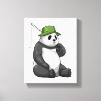 Panda à la pêche avec canne à pêche