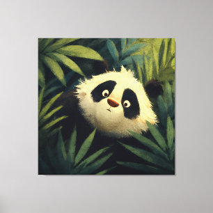 Toile Panda aux yeux écarquillés qui observe le feuillag