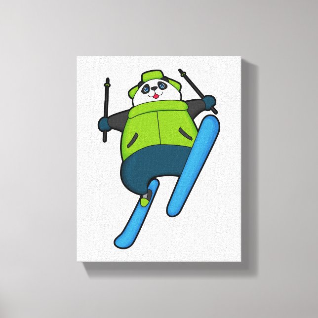 Toile Panda comme Saut à ski avec Ski (Recto)