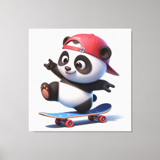 Toile Panda de dessin amusant sur skateboard