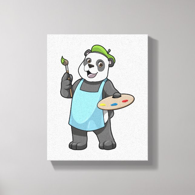 Toile Panda en peintre avec pinceau et couleur (Recto)