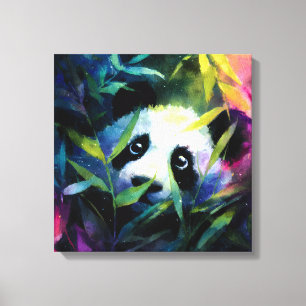 Toile Panda Peeking Bamboo Aquarelle