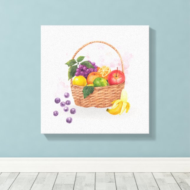 Toile Panier de fruits vibrant - Art aquarelle (Insitu (Plancher de Bois))