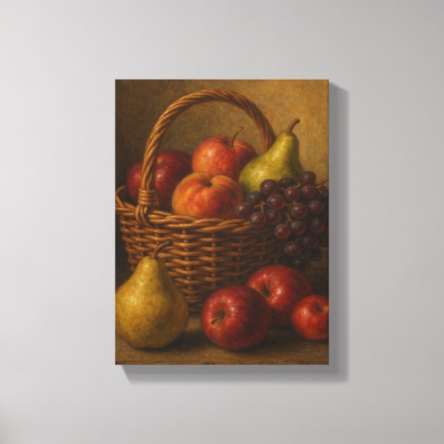 Toile Panier de fruits Vie morte avec poires et pommes (Recto)