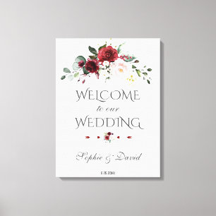 Toile Panneau de bienvenue de mariage floral Burgundy Bl