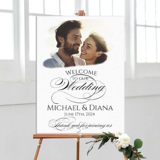 Toile Panneau de bienvenue de mariage photo calligraphie