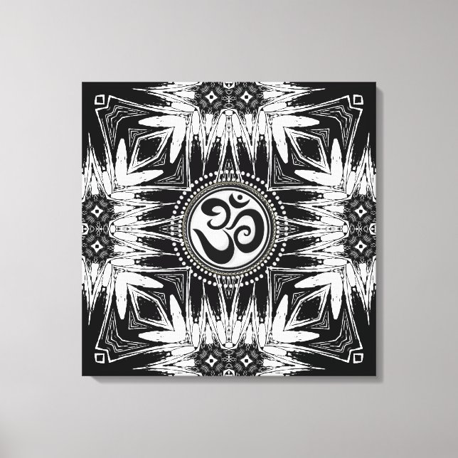 Toile Panneau noir blanc Batik Om Mandala (Recto)
